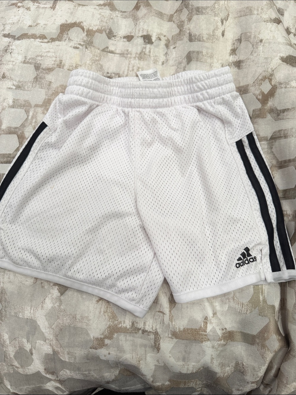 adidas White Mesh Shorts with Black Side Stripes - Kids